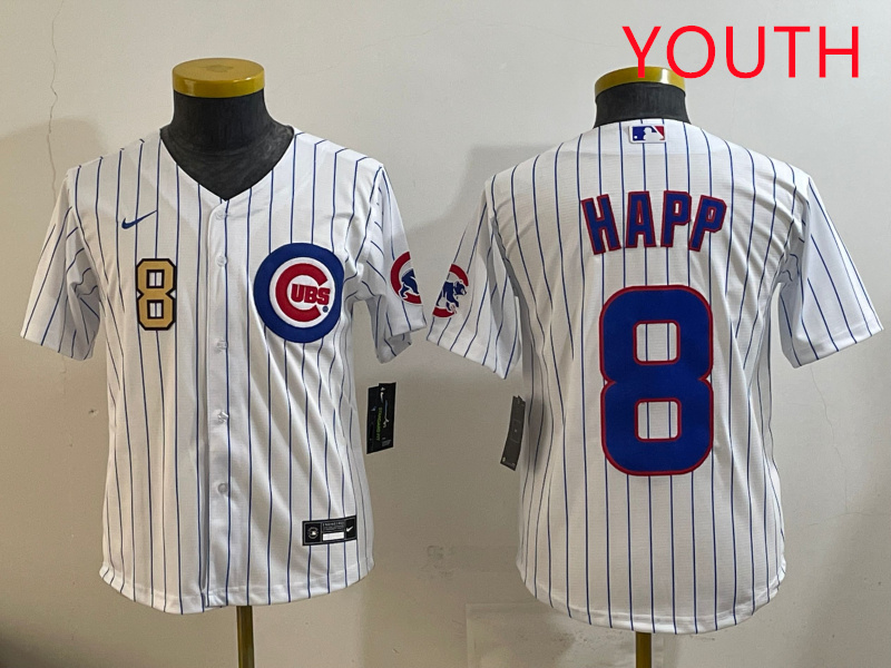 Youth Chicago Cubs #8 Happ white  MLB 2025 jersey style 6->youth mlb jersey->Youth Jersey